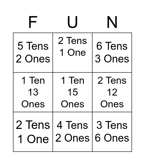 TENS AND ONES Bingo Card