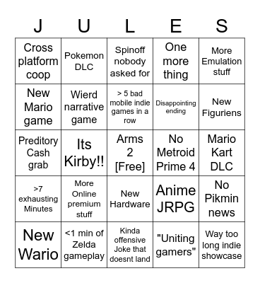 Nintendo Direct Bingo Card