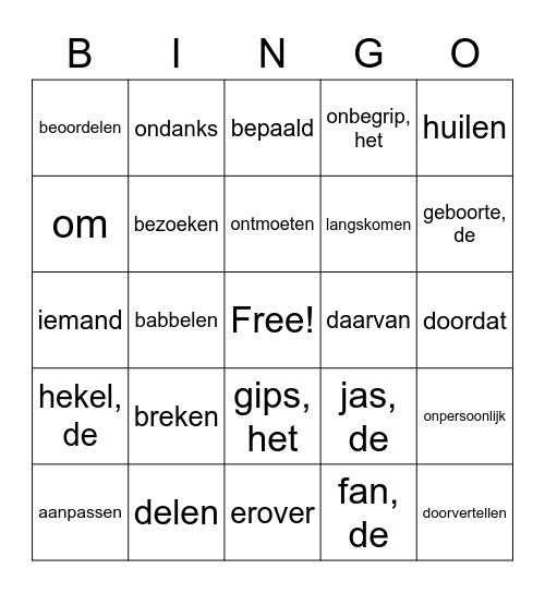 Thema vriendschap Bingo Card