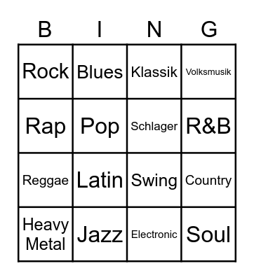 Musikrichtungen Bingo Card