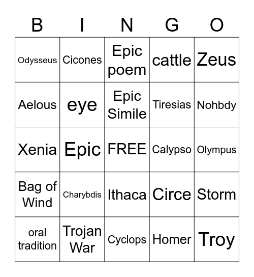 The Odyssey Bingo Card