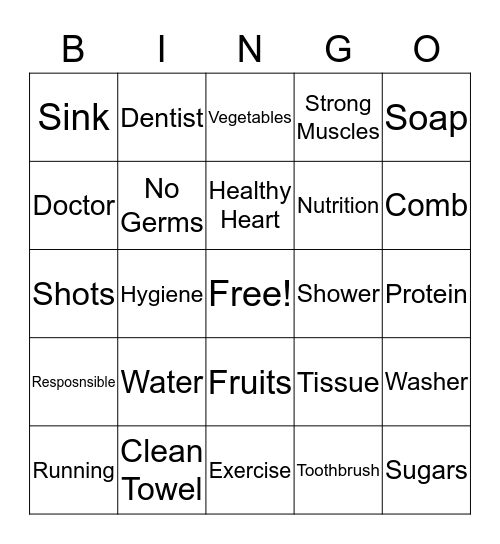 Hygiene/ Nutrition Bingo Card
