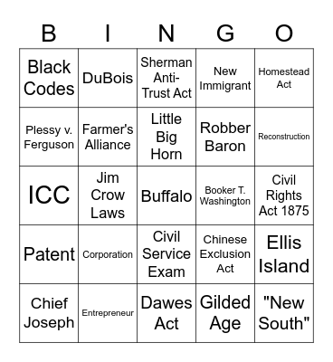 USH&G Review Bingo Card