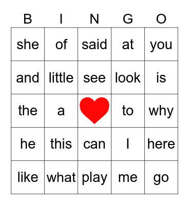 Valentine's Day Bingo Card