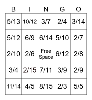 Fraction Bingo + - Bingo Card