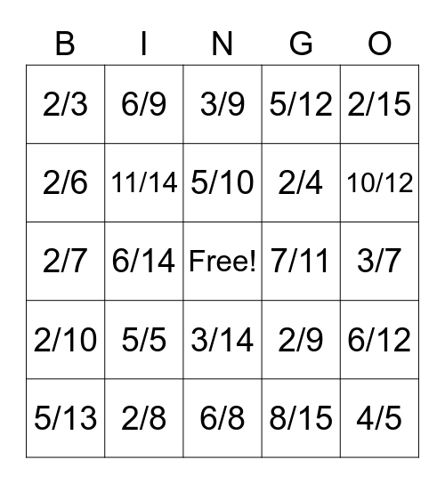 Fraction Bingo + - Bingo Card