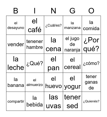 Vocabulary Unit 3.1 Bingo Card