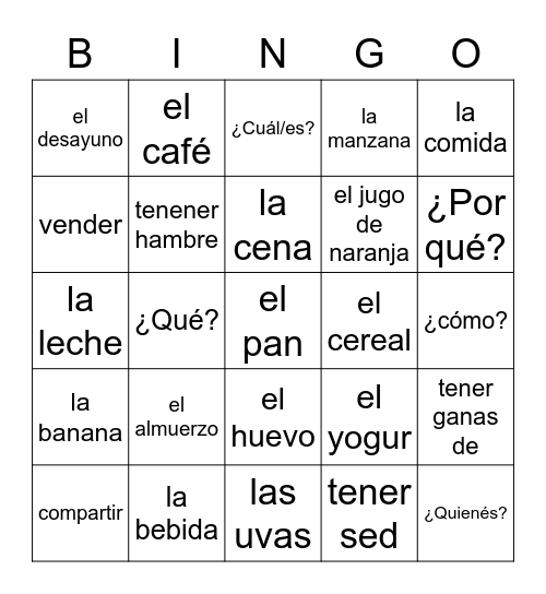 Vocabulary Unit 3.1 Bingo Card