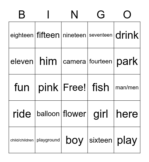 OD1 VOC 8 balloon -sixteen Bingo Card