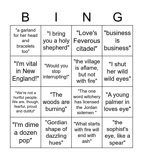 Harvest & Tragedy Bingo Card