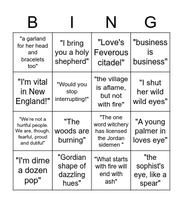 Harvest & Tragedy Bingo Card