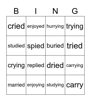 Verbs y to i Bingo Card