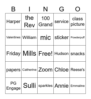 Homeroom Bingo Card