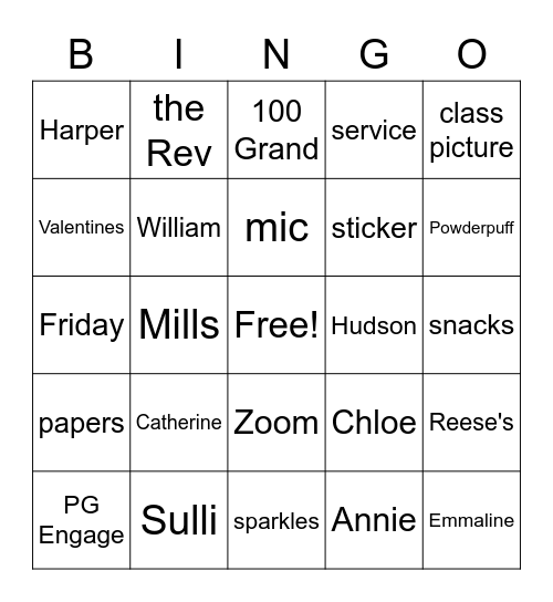 Homeroom Bingo Card