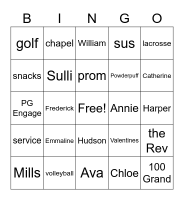 Homeroom Bingo Card