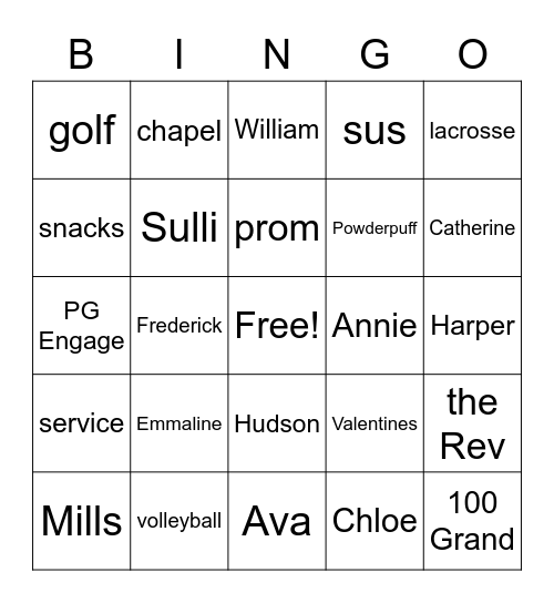 Homeroom Bingo Card