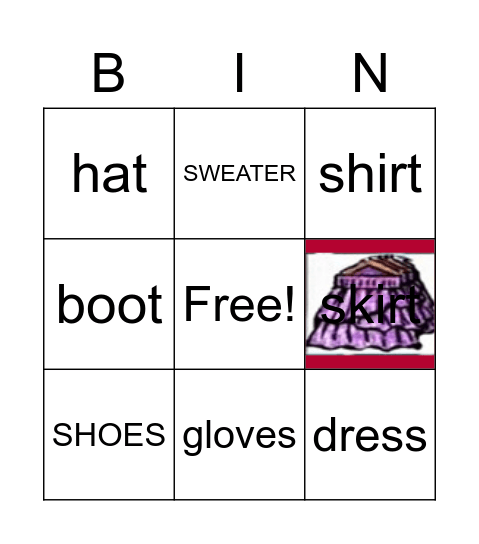 clothes Bingo Card