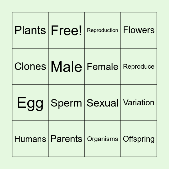 Sexual & Asexual Reproduction Bingo Card