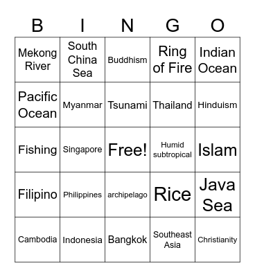 Southeast Asia Bingo Card