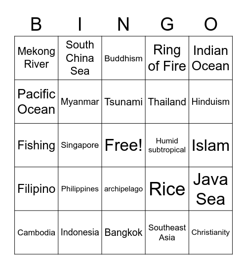 Southeast Asia Bingo Card