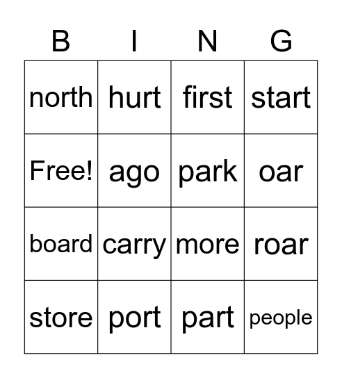 U4, W3 Bingo Card