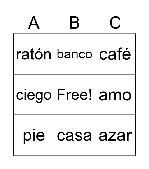 Ortografia Bingo Card