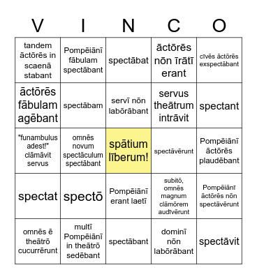 in theatro & verb tenses Bingo Card