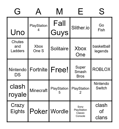 GAMES Bingo Card