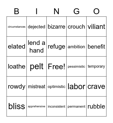 Vocabulary! Bingo Card