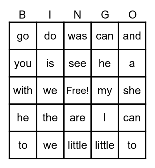 Unit 1-6 Sight Words Bingo Card