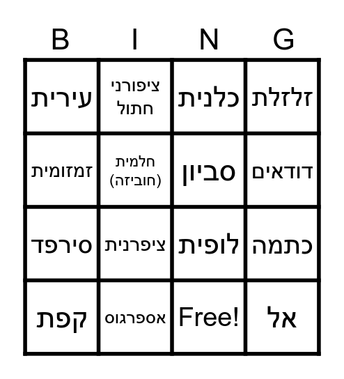 טיול טו בשבט Bingo Card