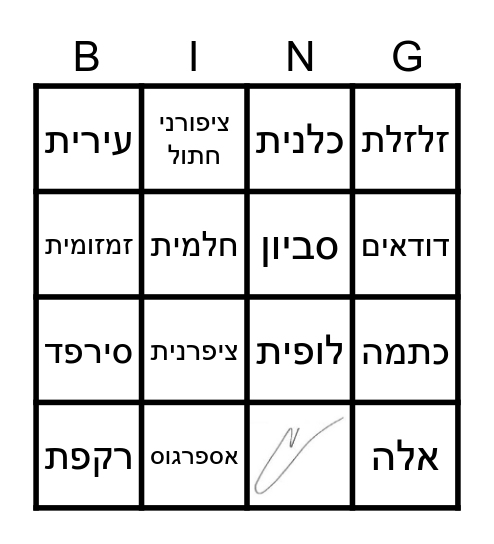טיול טו בשבט Bingo Card