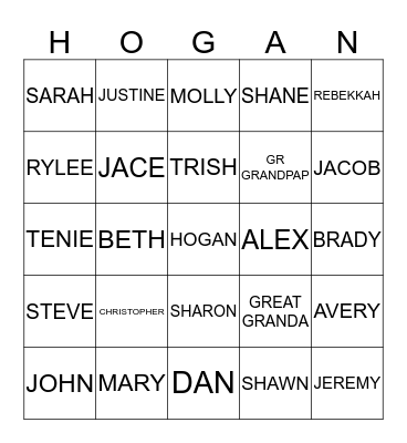 Family Bingo Card