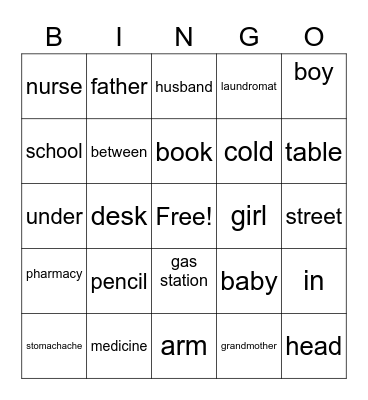 ESL Basic Vocab Units 1-5 Bingo Card