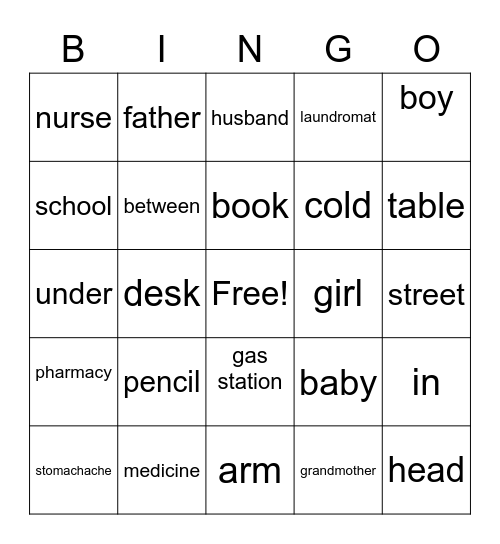 ESL Basic Vocab Units 1-5 Bingo Card