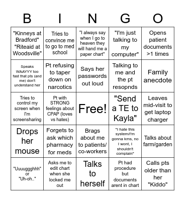 Patty Pratt Bingo Card