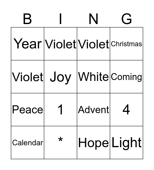 ADVENT BING Bingo Card