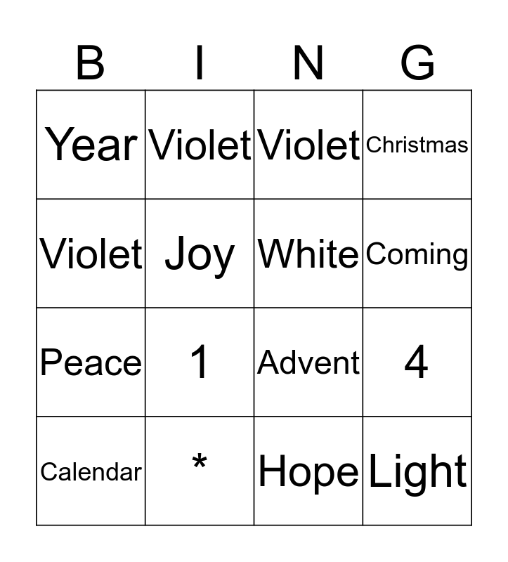 ADVENT BING Bingo Card