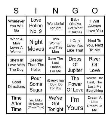 Valentine's SINGO Bingo Card