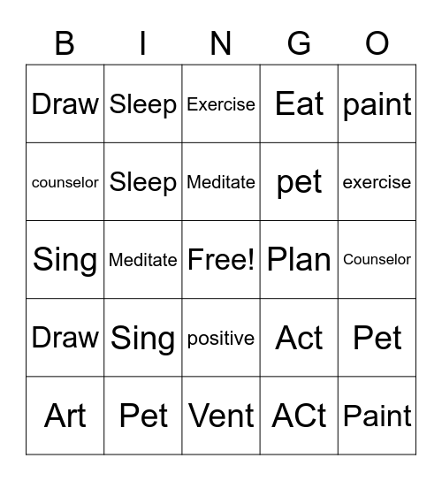 Coping Skills Bingo Card