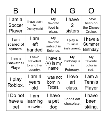 Find a Friend Bingo Card