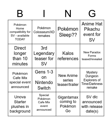 Pokémon Day Bingo Card