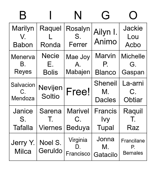 MG BINGO Card