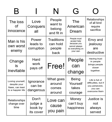 Theme Bingo Card