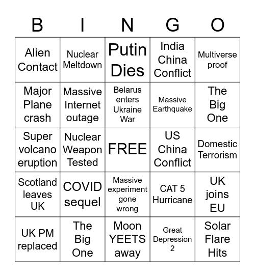 2023 Apocalypse Bingo Card