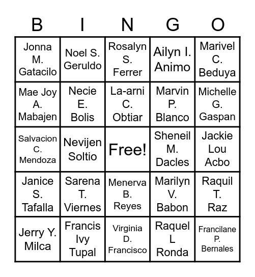 MG BINGO Card