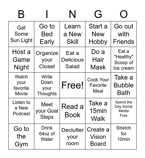 Wellness Bingo Card