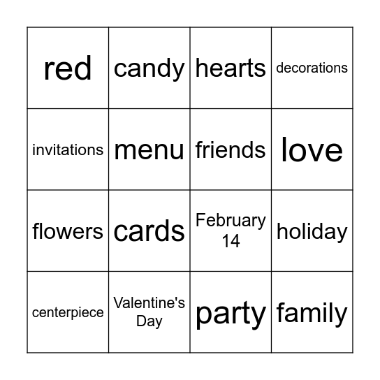 Valentine's Day Bingo Card