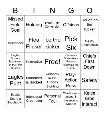 Superbowl LVIII Bingo Card