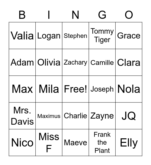 Miss Forchetti's Class Bingo Card